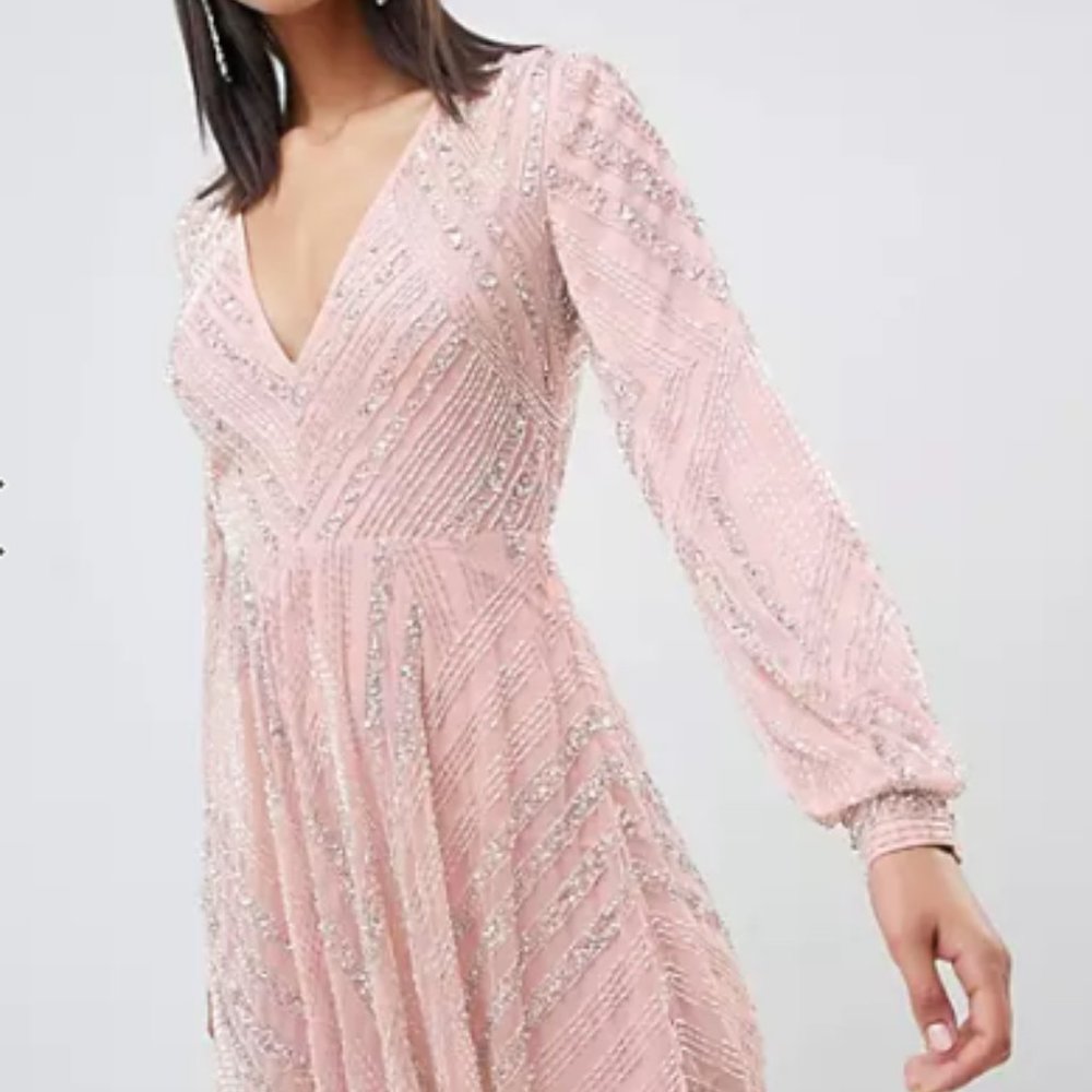 ASOS EDITION linear beaded skater dress with blouson sleeve